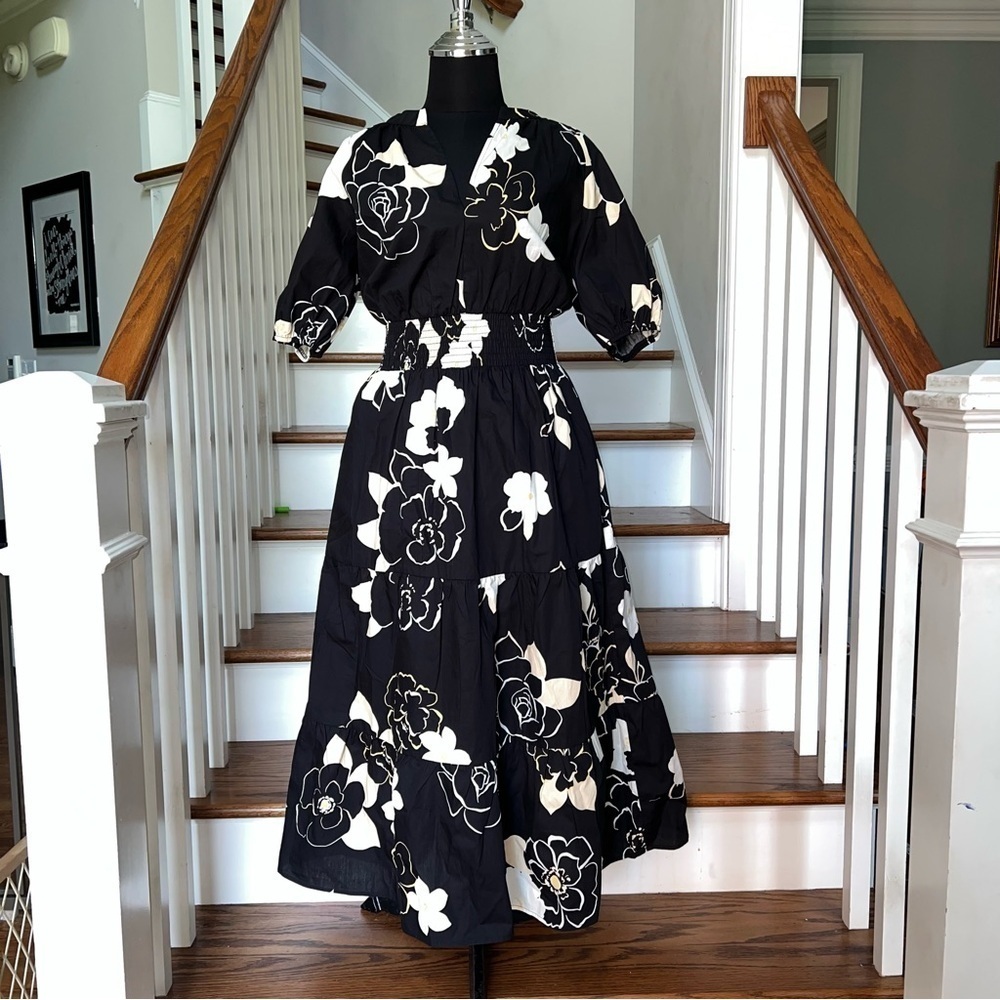 Baltic Born Hacienda Tiered Floral Black and White Women's Dress - Picture 3 of 11